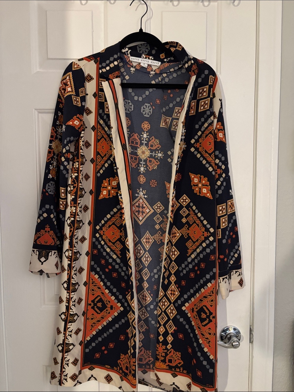 HYFVE Black & Rust Geometric Longline Hooded Coatigan